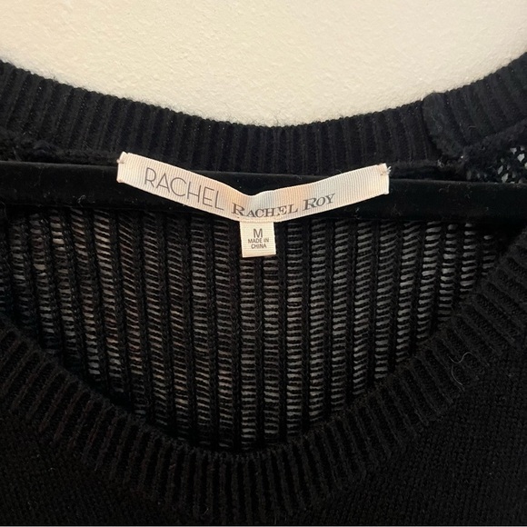Rachel Roy Black Rounded V-Neck Transparent Back Oversized Sweater Size M - Picture 5 of 7